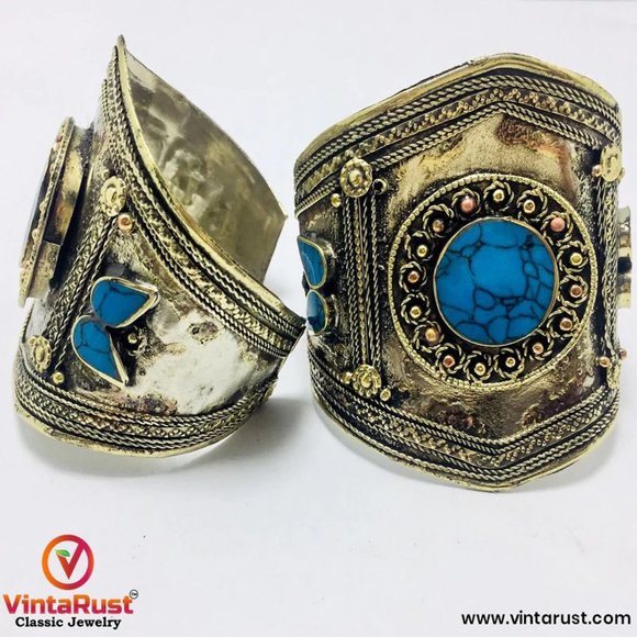 single Big Vintage Tribal Cuff Bracelet, Boho Handmade Cuff Bracelet, Kuchi - Picture 3 of 7